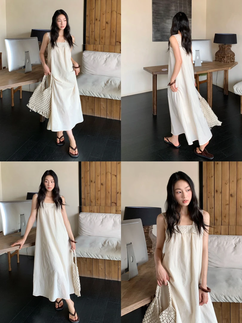 波西米亚风！提花方领吊带连衣裙（BY27289#）OBT