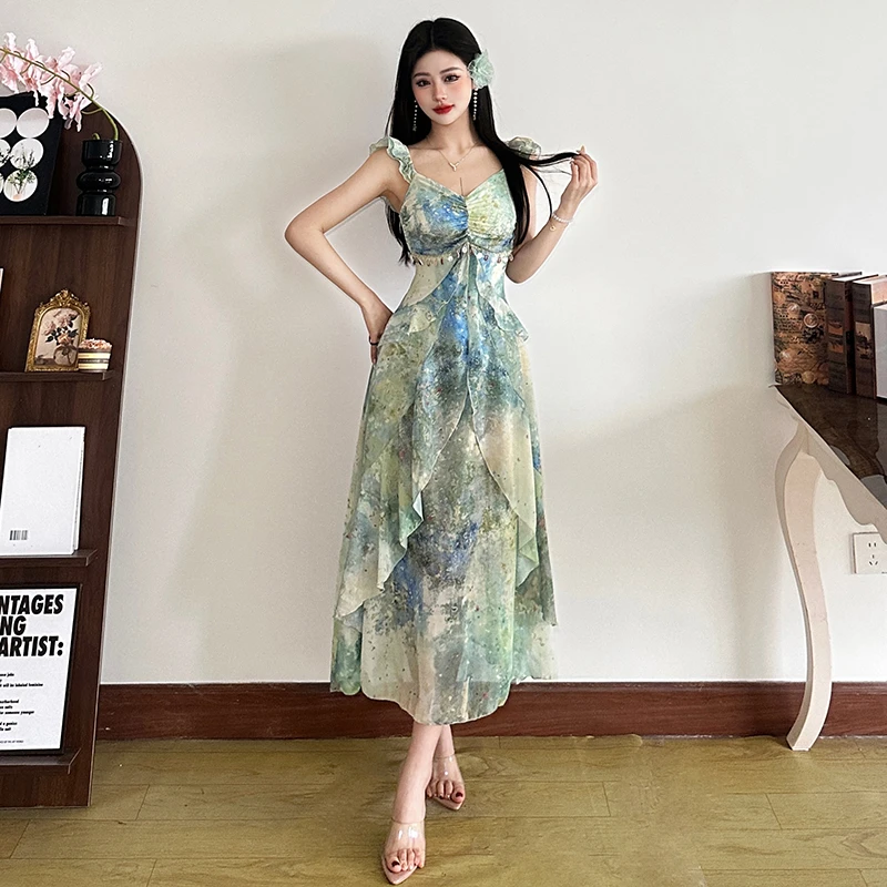 Malou【仲夏夜之梦】奇幻晕染飘逸灵动网纱遮腰显瘦连衣裙K25D67352