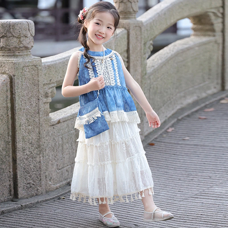 女童连衣裙夏装2025新款儿童洋气时髦背心裙公主裙女孩半身裙套装