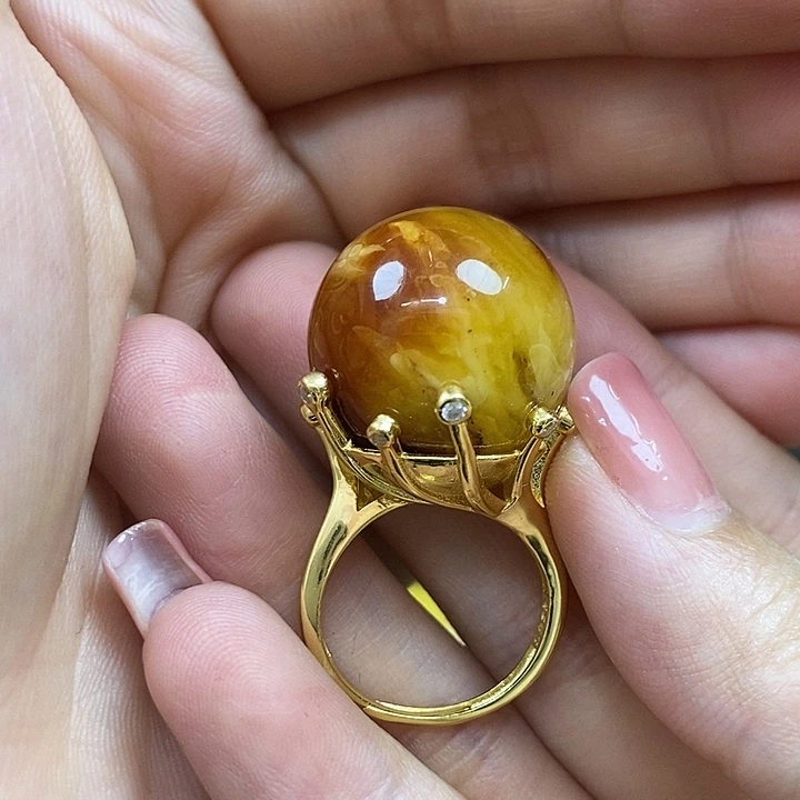 琥珀银S925镶嵌戒指戒指