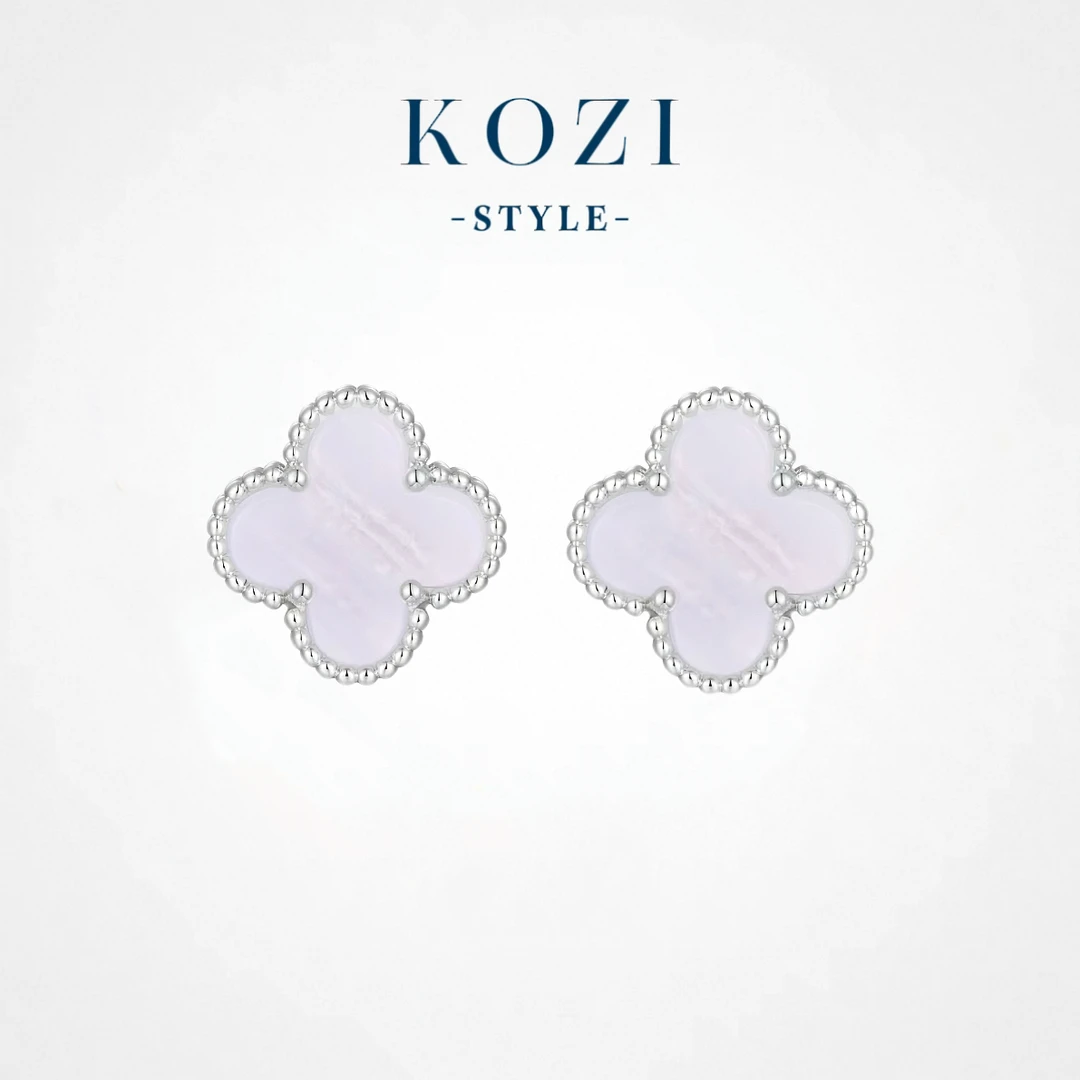 WANXI 925银针冰透紫色四叶花耳钉经典时尚小众高级感