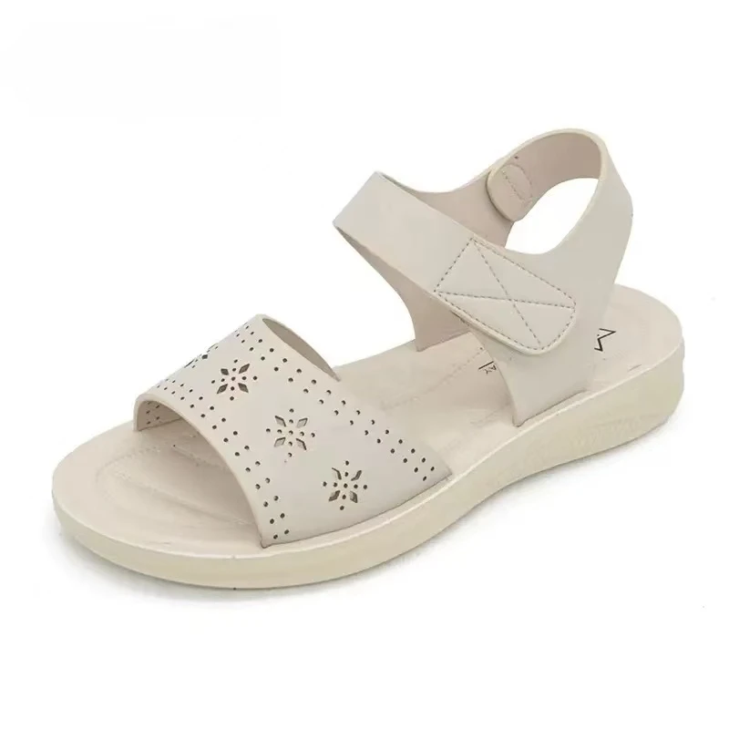 时尚一字带凉鞋女夏季新款简约风低跟平底魔术贴露趾女鞋1803