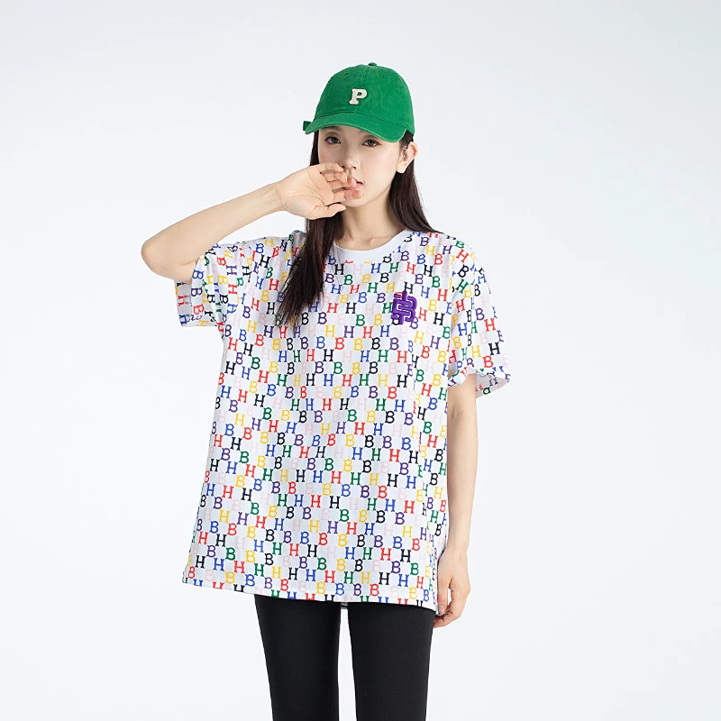 情侣运动T恤2025夏新款多彩老花宽松短袖T恤男女同款潮牌度上衣