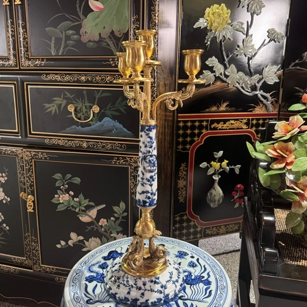 BY03 青花烛台家居艺术摆件 25*54cm