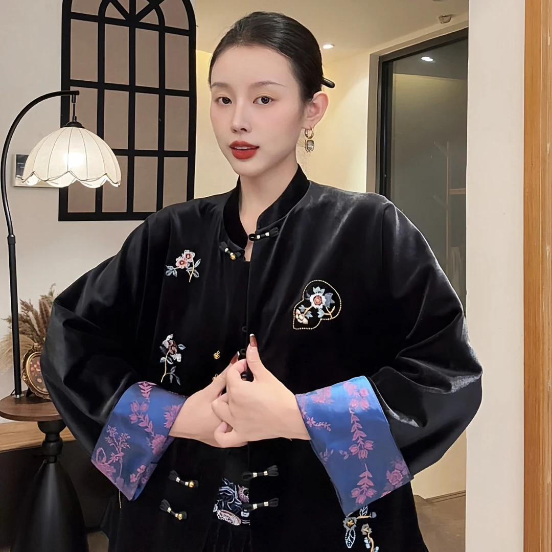 寶.ZBB原创丝绒葫芦刺绣国风双面穿外套