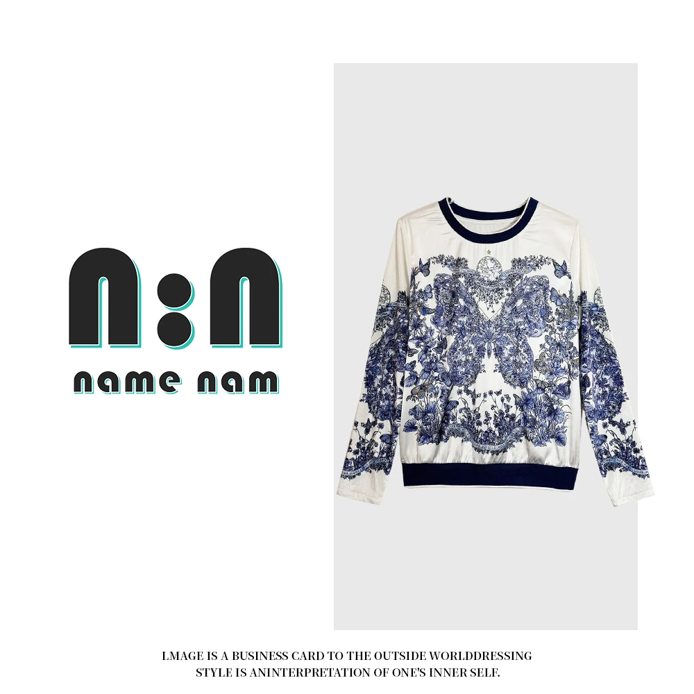 【楠姐专属】"蝴蝶公园‘’桑蚕丝烫钻印花拼接丝绒长袖卫衣