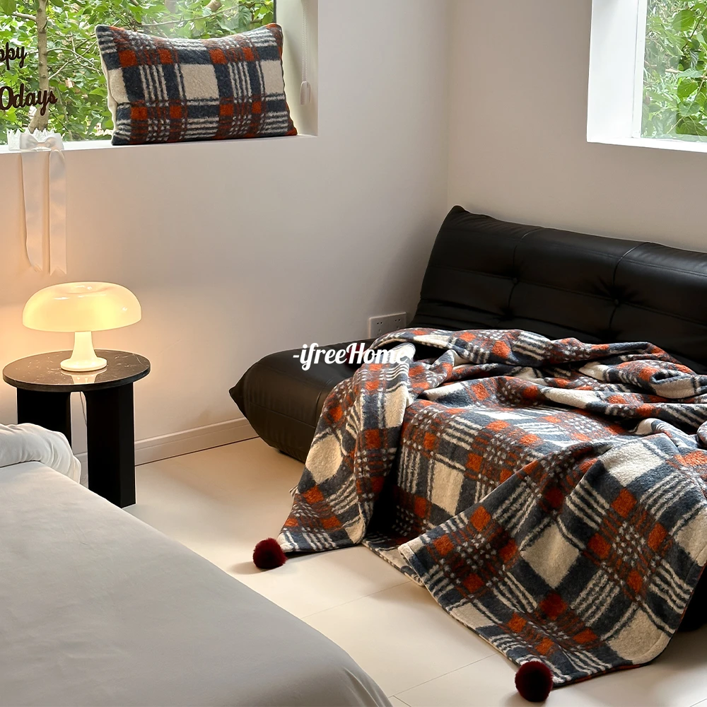 新年福利 复古格纹双面羊卷妮毛毯午睡盖毯英伦格子柔软车载毯