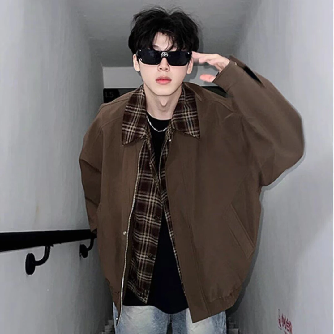 棕色美拉德短款复古外套男vintage美式底特律工装飞行员夹克春秋