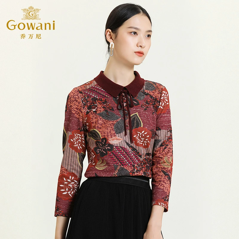 乔万尼商场春装上女翻领系带设计感收腰显瘦短款气质衬衫ES3C505