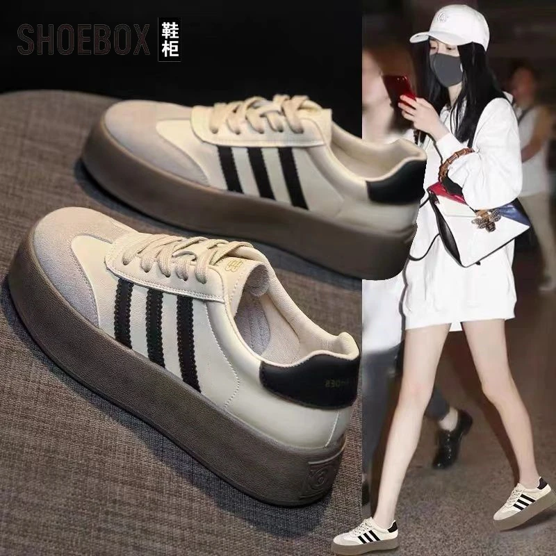 SHOEBOX鞋柜德训鞋女2025春季新款厚底小白鞋休闲运动鞋低帮板鞋