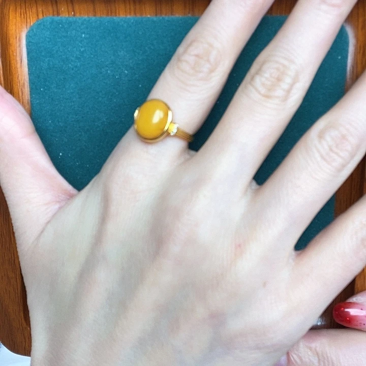 蜜蜡戒指银S925镶嵌戒指