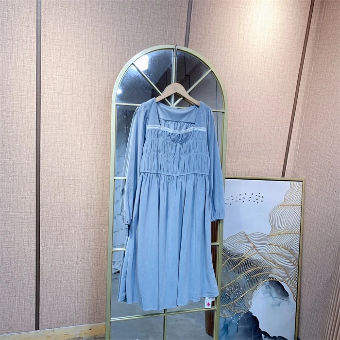 AA379蓝色孕妇连衣裙100-140