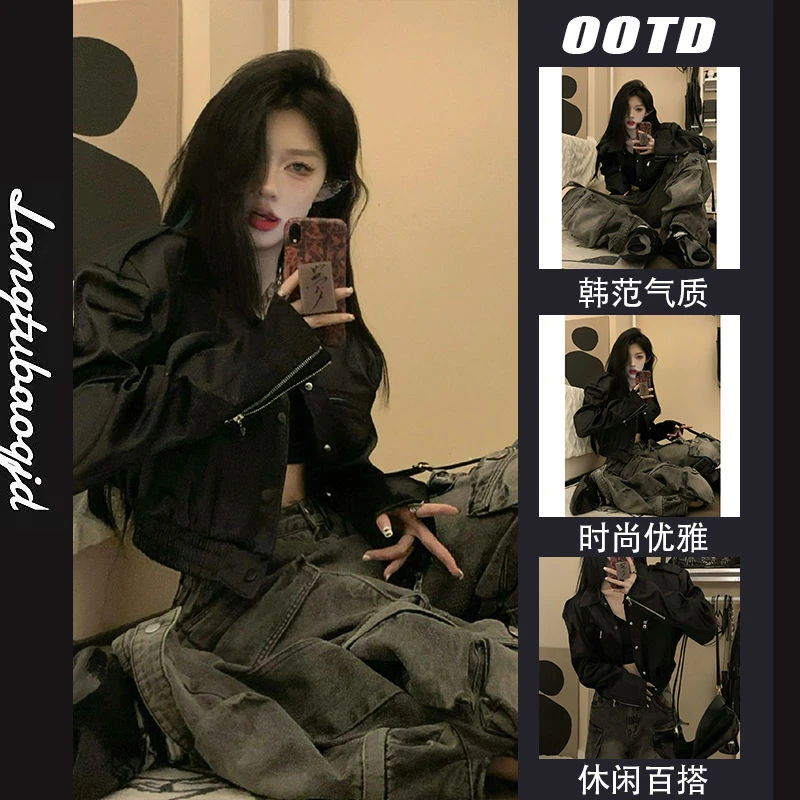 2025年春秋季新款韩版时尚潮流美式夹克女设计感短款休闲长袖外套