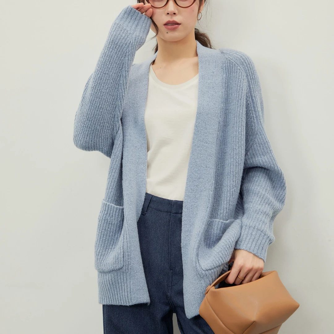 【双十二专享】纯羊绒优雅纯色开衫7484