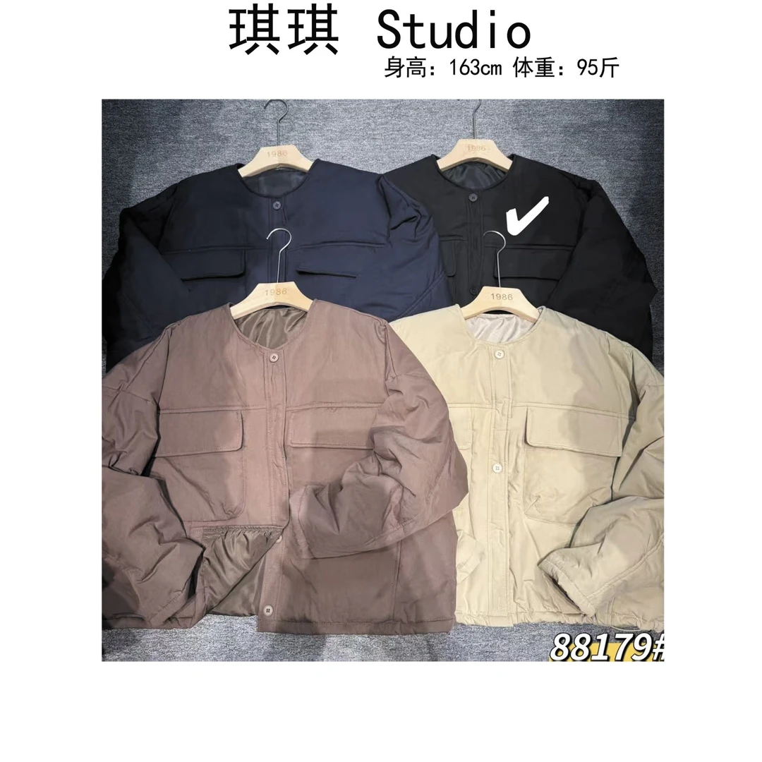 《琪琪家》秋季新款宽松显瘦减龄气质时尚盖帽口袋夹棉外套88179-CS