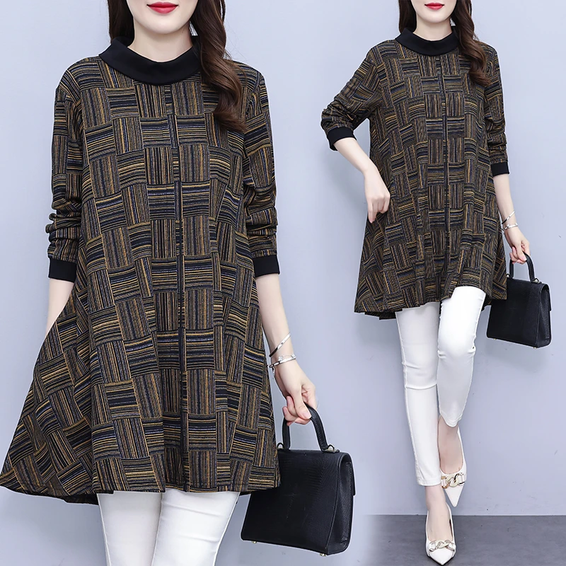 【女神新衣】2025秋冬季新款长袖加绒上衣大码宽松中长款妈妈打底衫