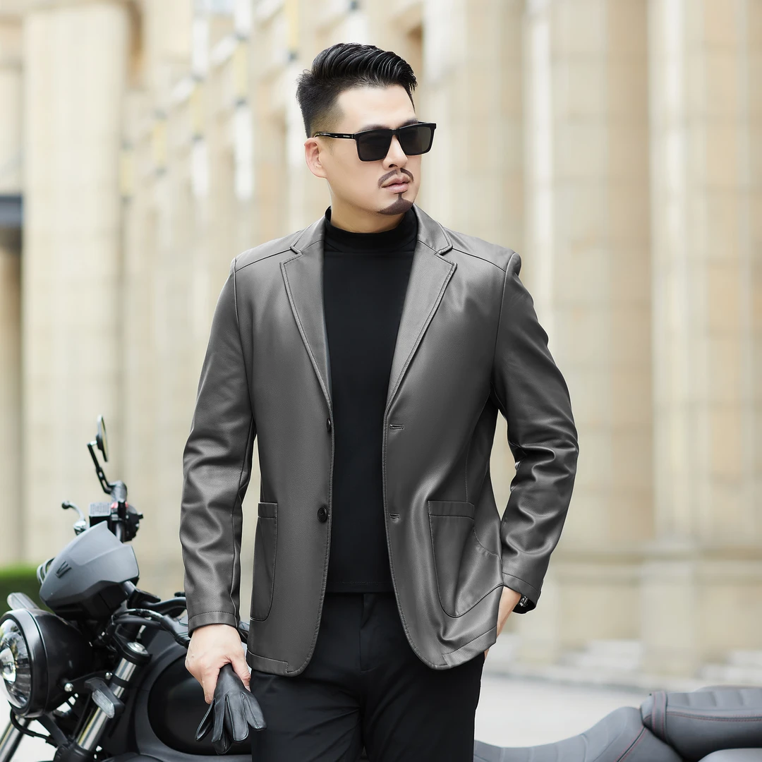 2025秋冬新款男士商务休闲皮西服时尚大气轻奢真皮高档百搭-1366