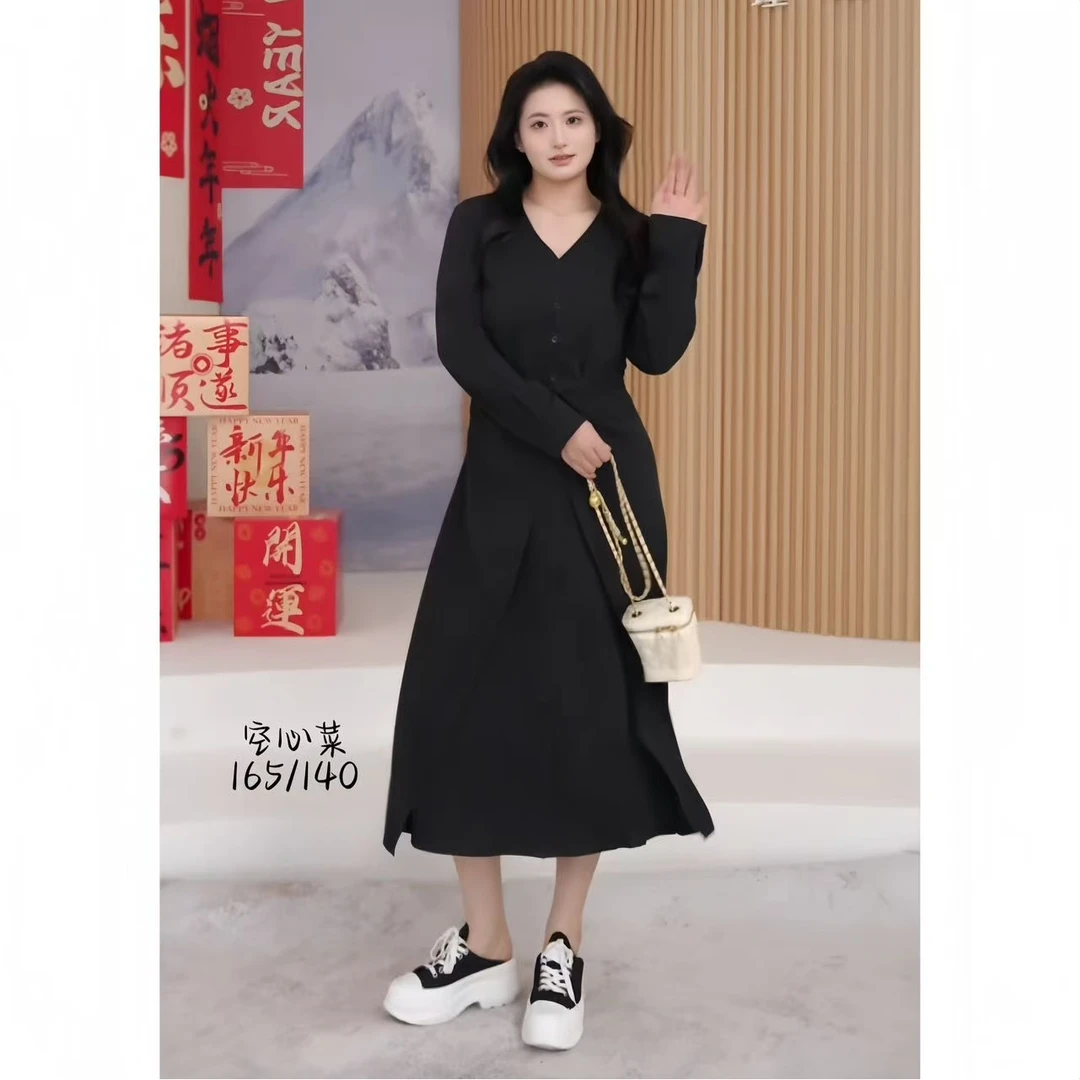 气质显瘦日常通勤V领西装裙空心菜微胖定制【LHC1538】