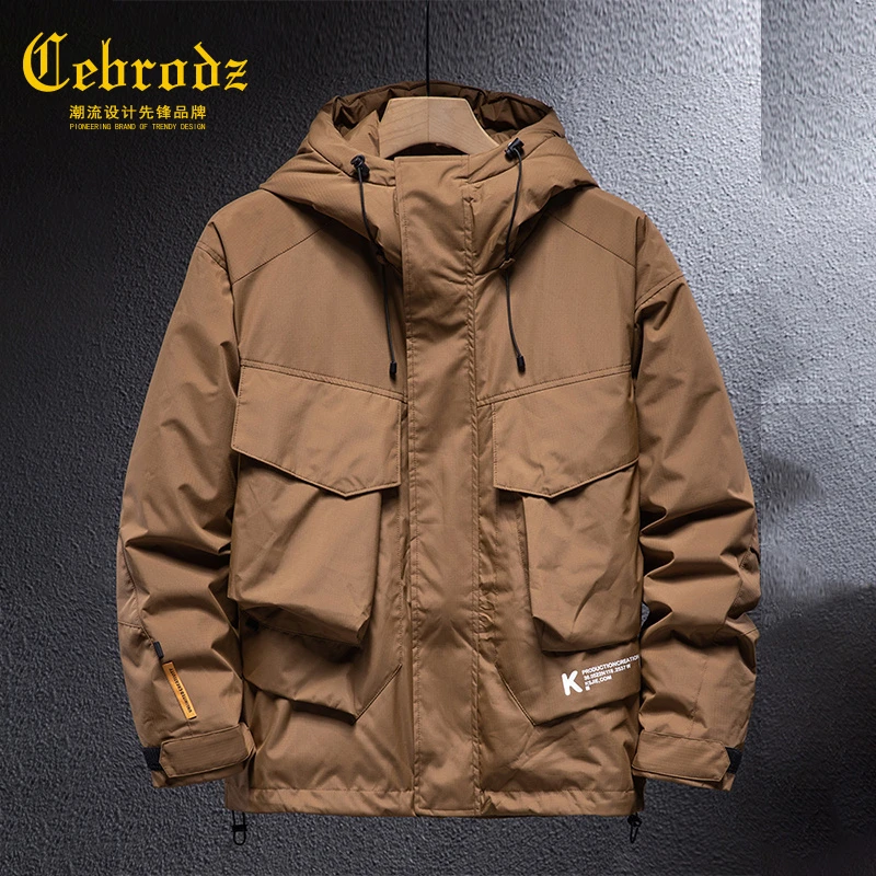 法国Cebrodz美式夹克工装羽绒服男士冬季连帽白鸭绒保暖加厚外套