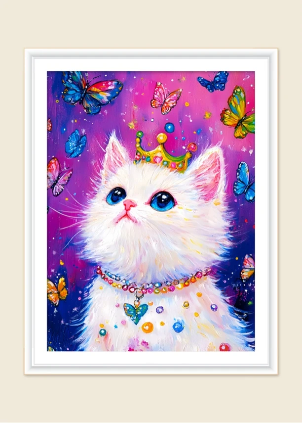 新疆长绒棉*蝴蝶猫咪60*75大格四股线十字绣（精准印花）