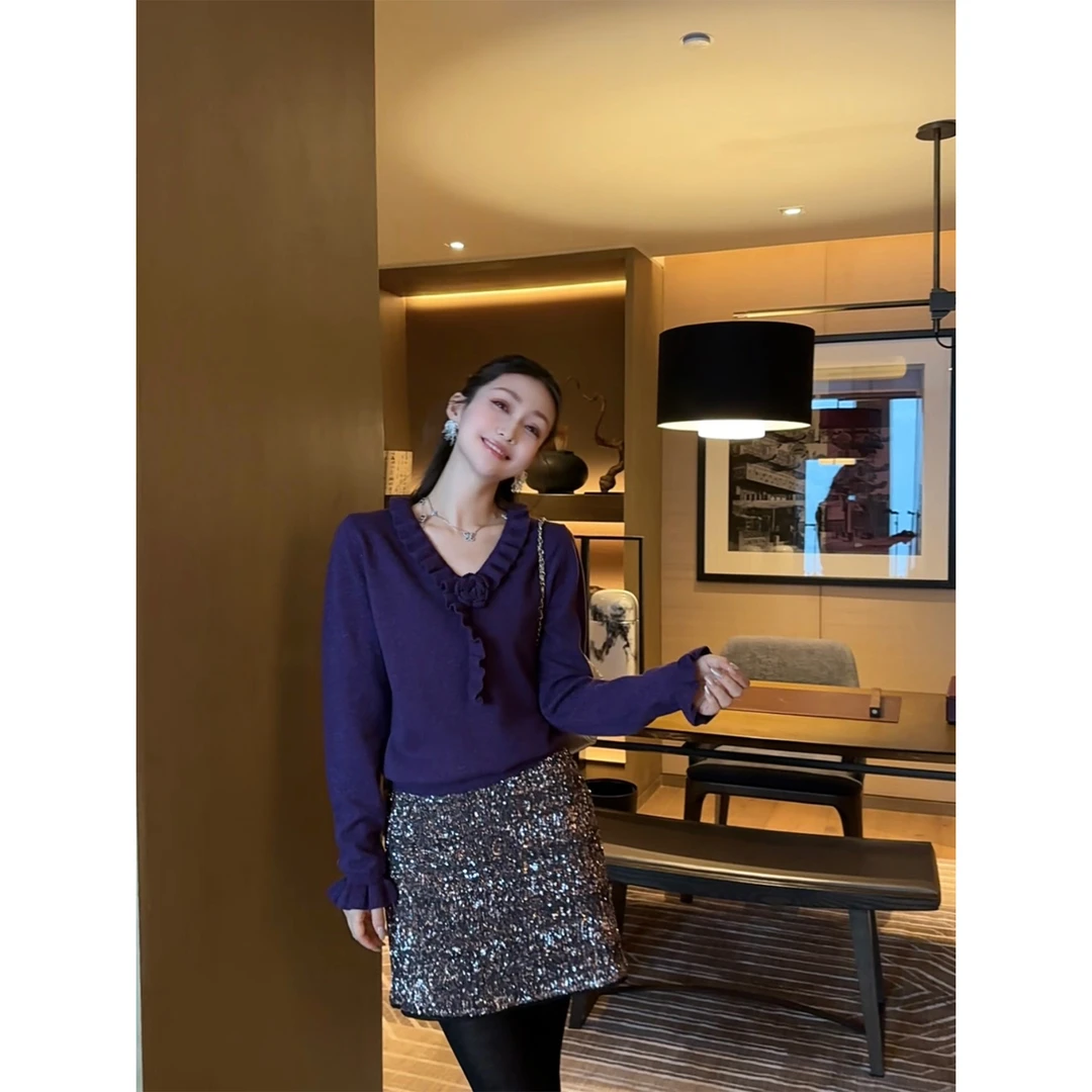 W·HAHA【星空银河】闪闪亮片重工百搭显瘦唐装裙子半裙21935