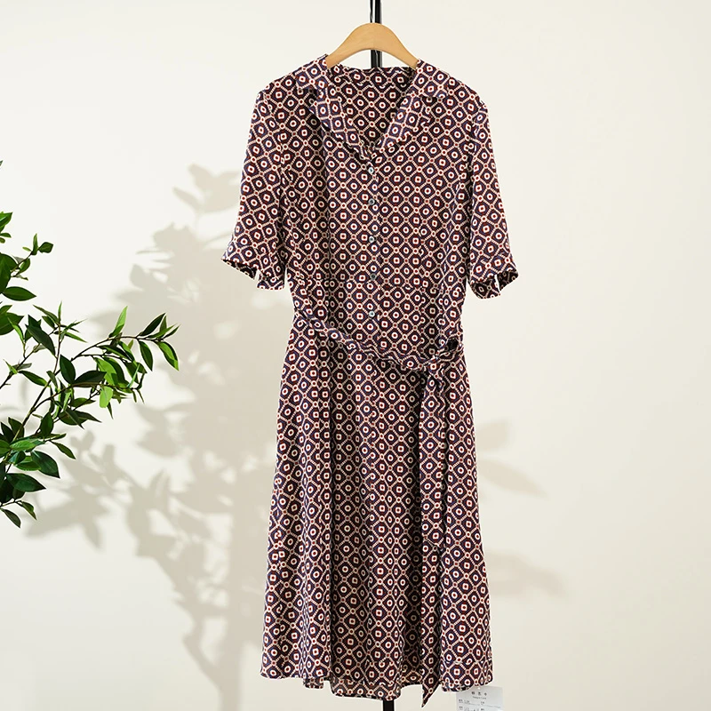 100%桑蚕丝红色花长裙连衣裙（240907）