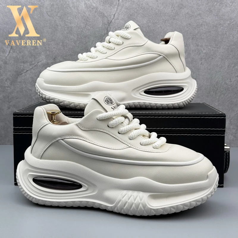 厚底气垫小白鞋男秋季皮面简约休闲运动鞋时尚男款秋季增高板鞋