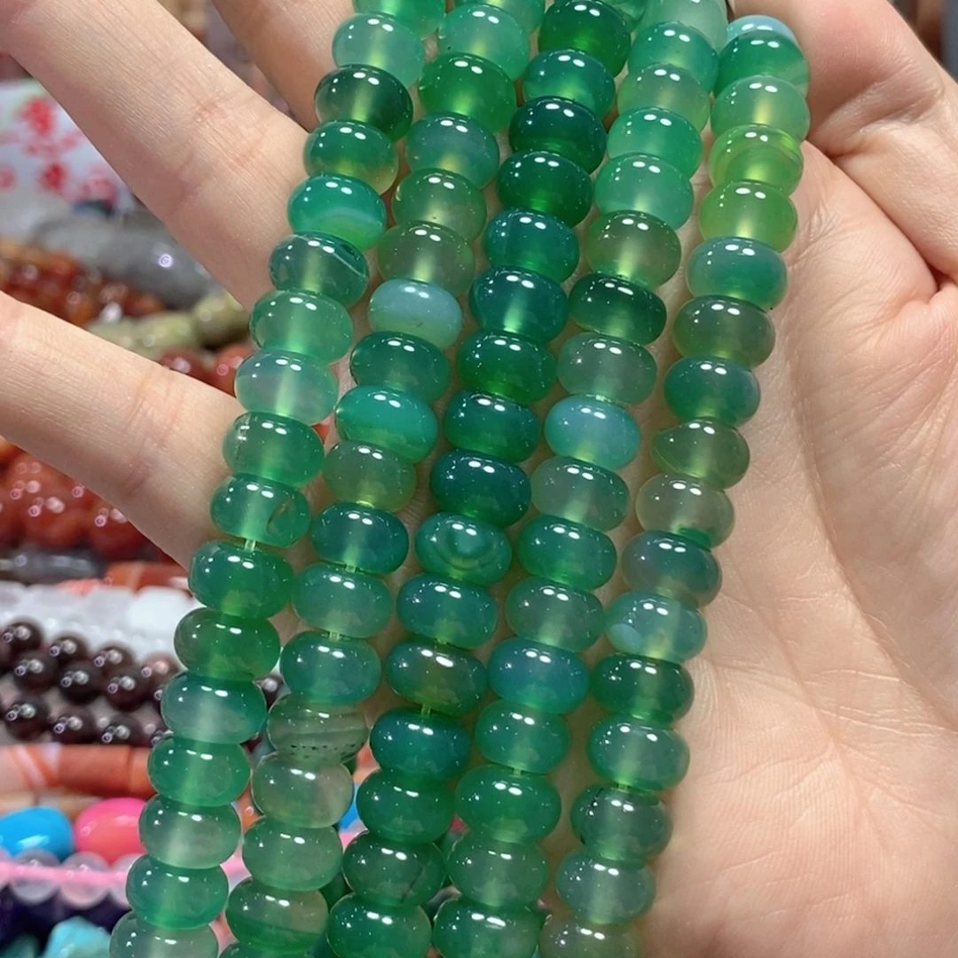 足银镀金镶嵌玛瑙/玉髓珠宝半成品绿玛瑙算盘一条卡10mm