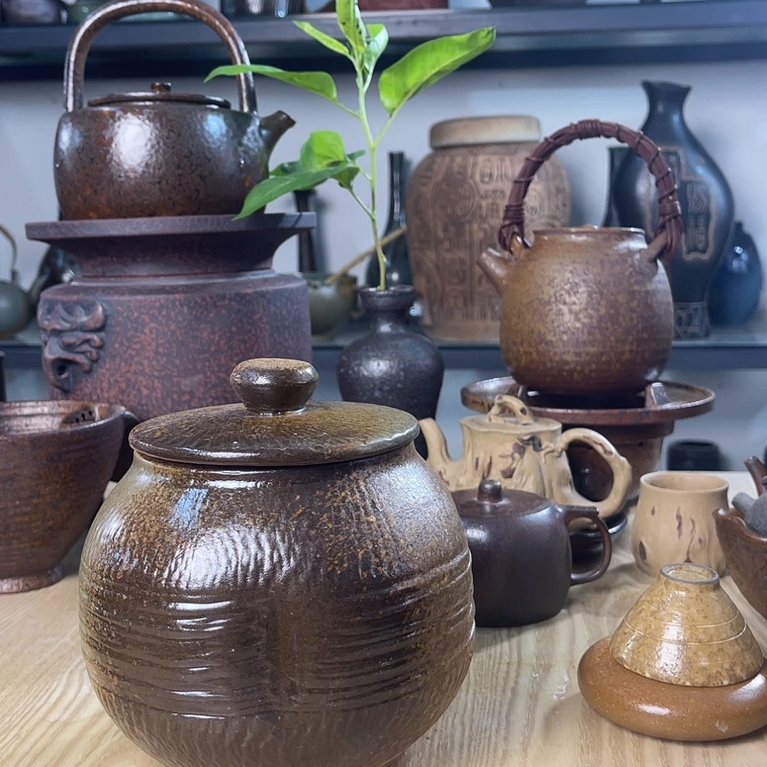 碟紫砂粗陶实用茶叶罐