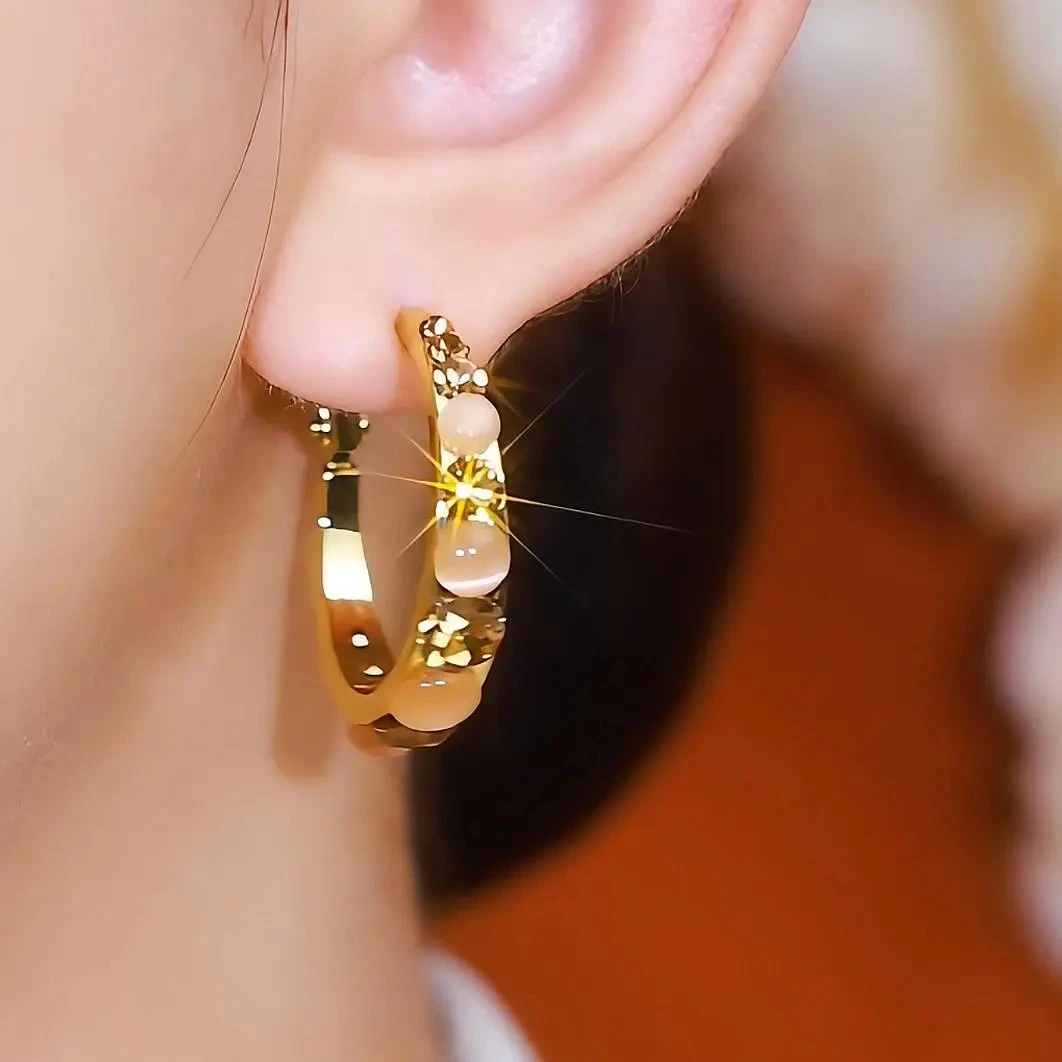 合金锆石耳饰 合金圈圈 合成锆石钉钉 【3公分】气质咖色新款-yh