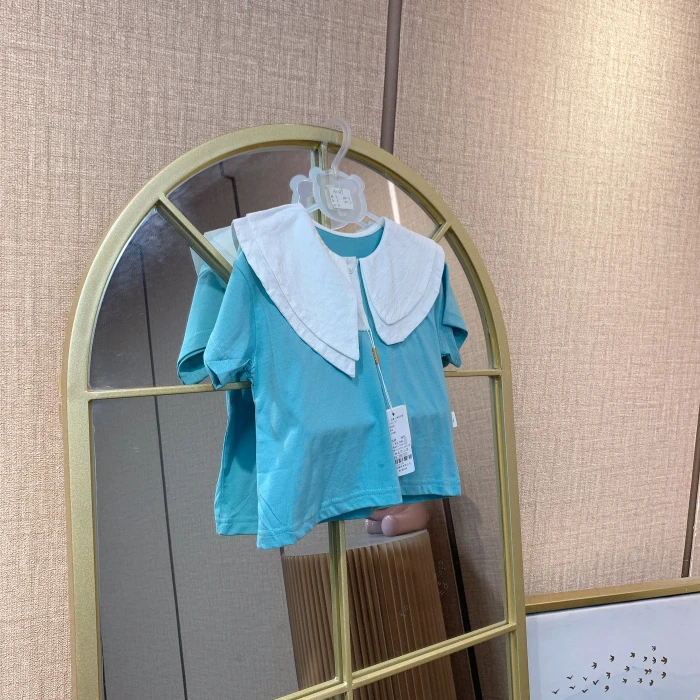AD389    宝宝蓝色娃娃领单上衣  夏款