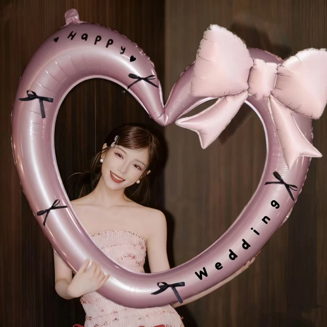 镂空粉色爱心女孩儿童周岁生日数字气球心形拍照道具装饰场景布置