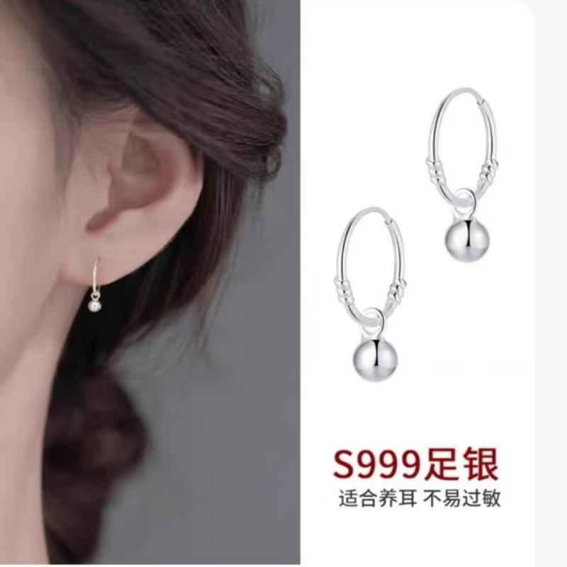 足银耳饰 999纯银耳圈养耳洞有求必应铃铛小耳圈