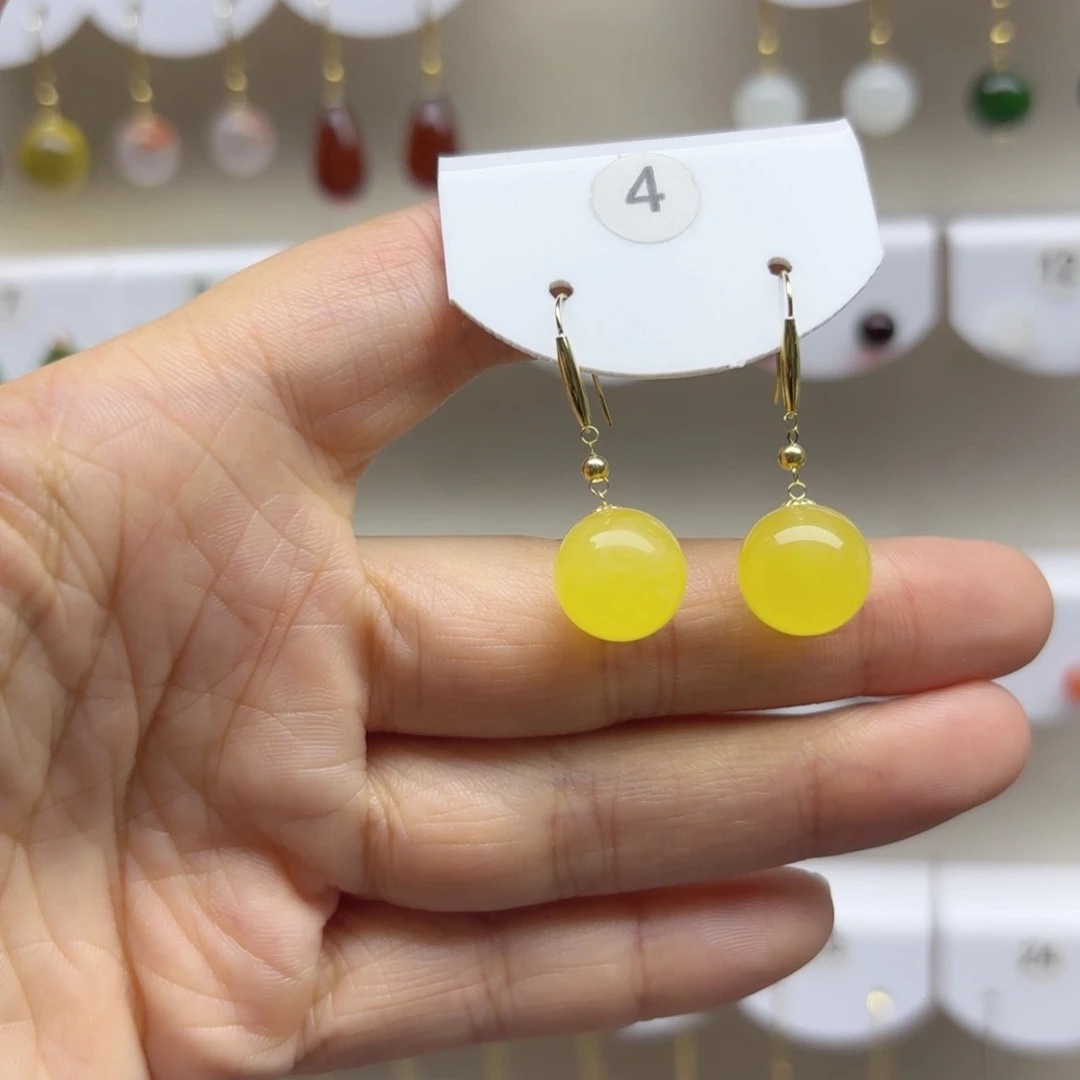 蜜蜡18K金镶嵌耳饰