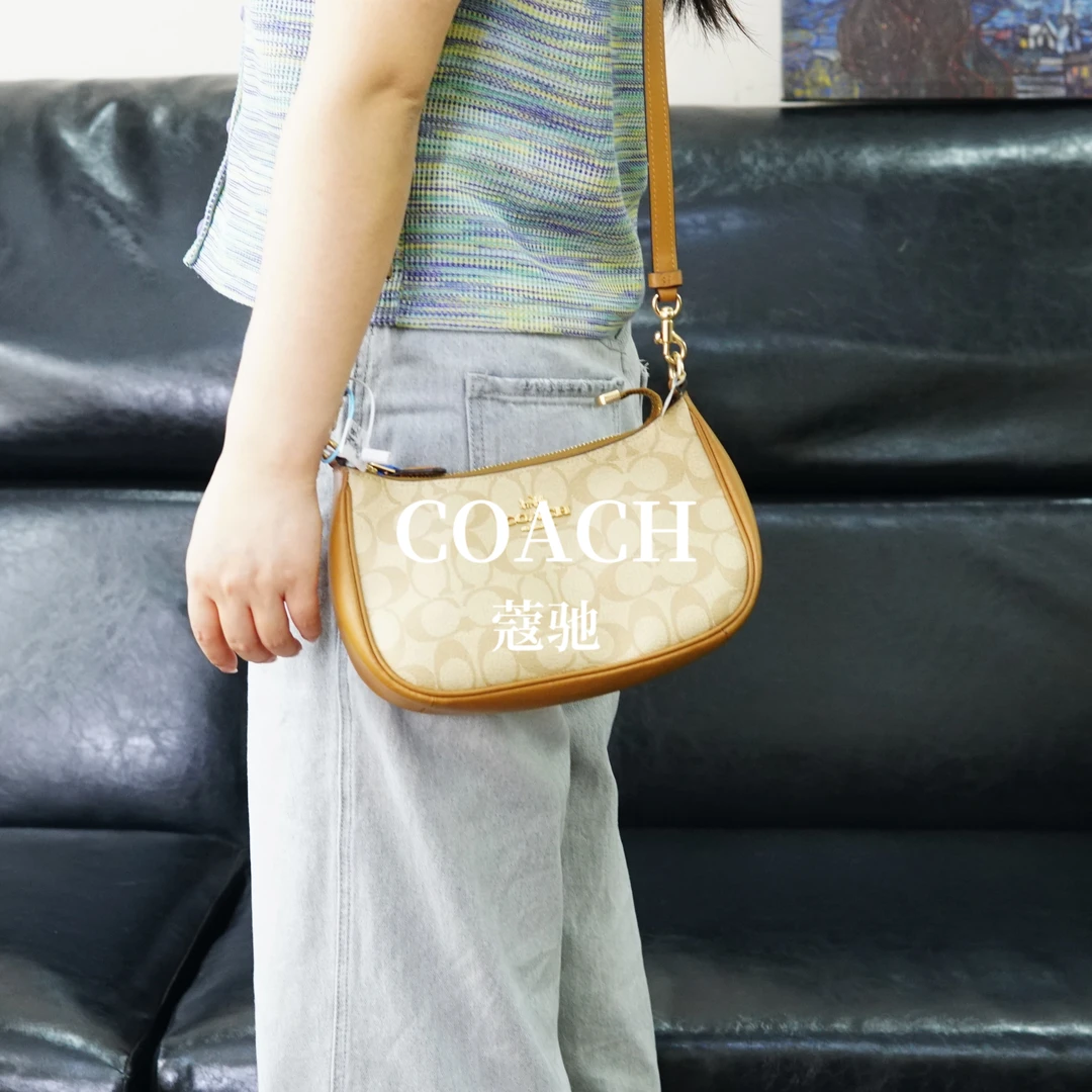 95新 COACH/蔻驰 米色老花斜挎包/WP04221069/1069