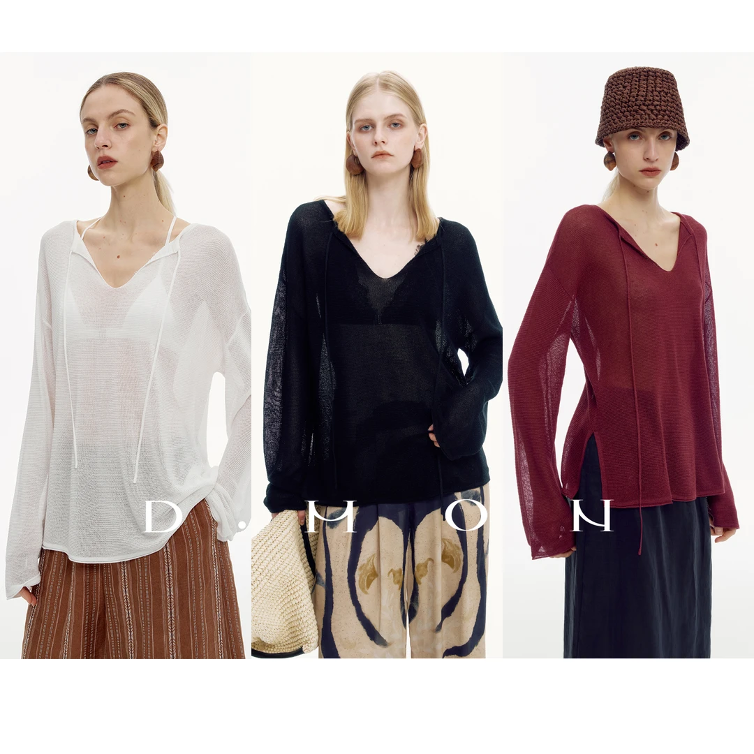 DMON 老钱风超细和纸纱前后两穿系带罩衫A2561704