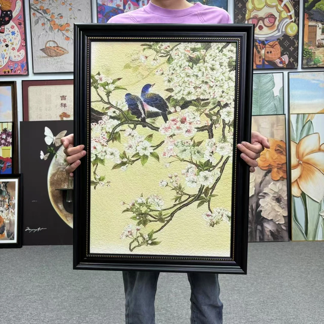 法式风客厅沙发背景墙喜上眉梢花鸟图装饰画5070