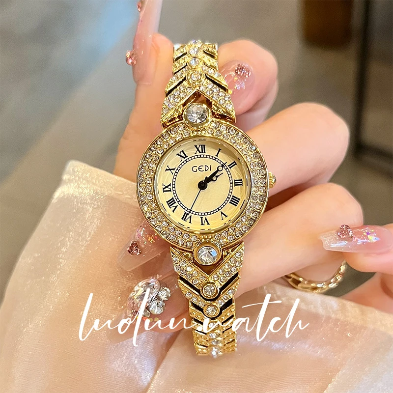 [萝伦]气质轻奢精致女士手表高级感镶钻女防水石英腕表62026