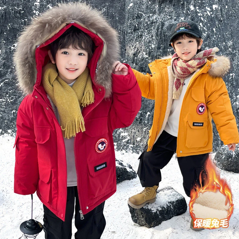 男童加绒棉衣棉袄加厚派克服冬装2025新款儿童宝宝小男孩兔毛保暖