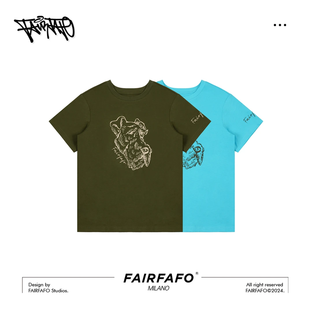 林肉肉【线条绅士狗短袖】TXAL44010圆领时尚重磅短袖t恤女