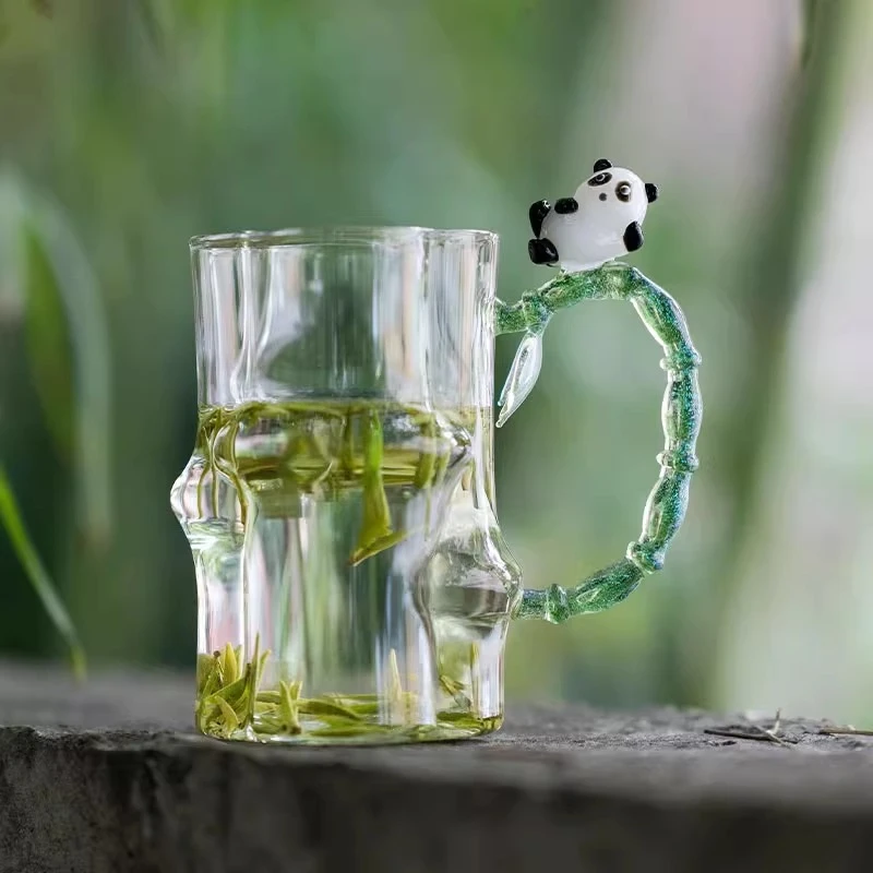 青云贮月-晶焱高硼硅办公室家用耐热玻璃高颜值高档熊猫绿茶杯