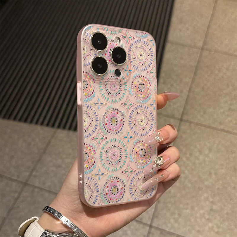 民族风花纹适用苹果16promax手机壳iphone15冰透14磨砂1211个性13