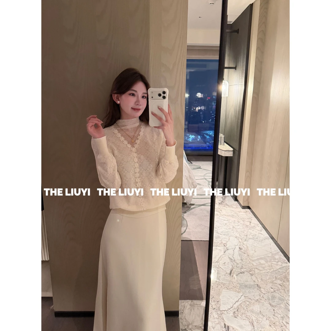 【LIUYI】心动降临~温柔风精致半高领羊毛提花打底衫51110C7