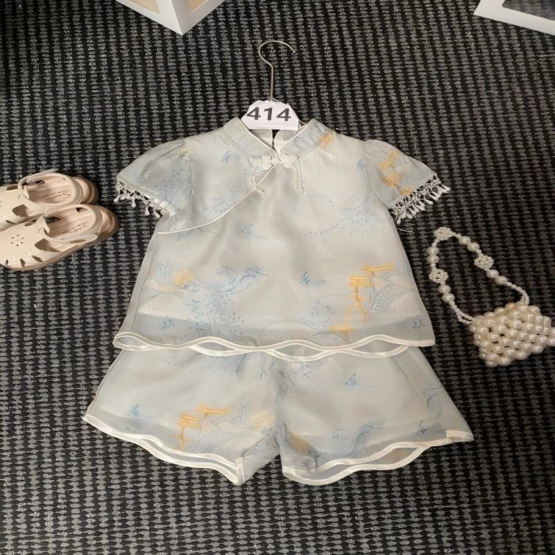 【79】-女童学院风套装夏季2025新款儿童服装卡通两件套414