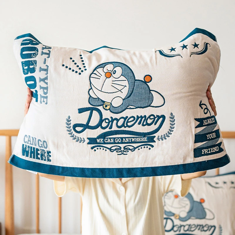 哆啦A梦枕巾纯棉柔软男加厚枕头巾女单人儿童吸汗纱布透气家用