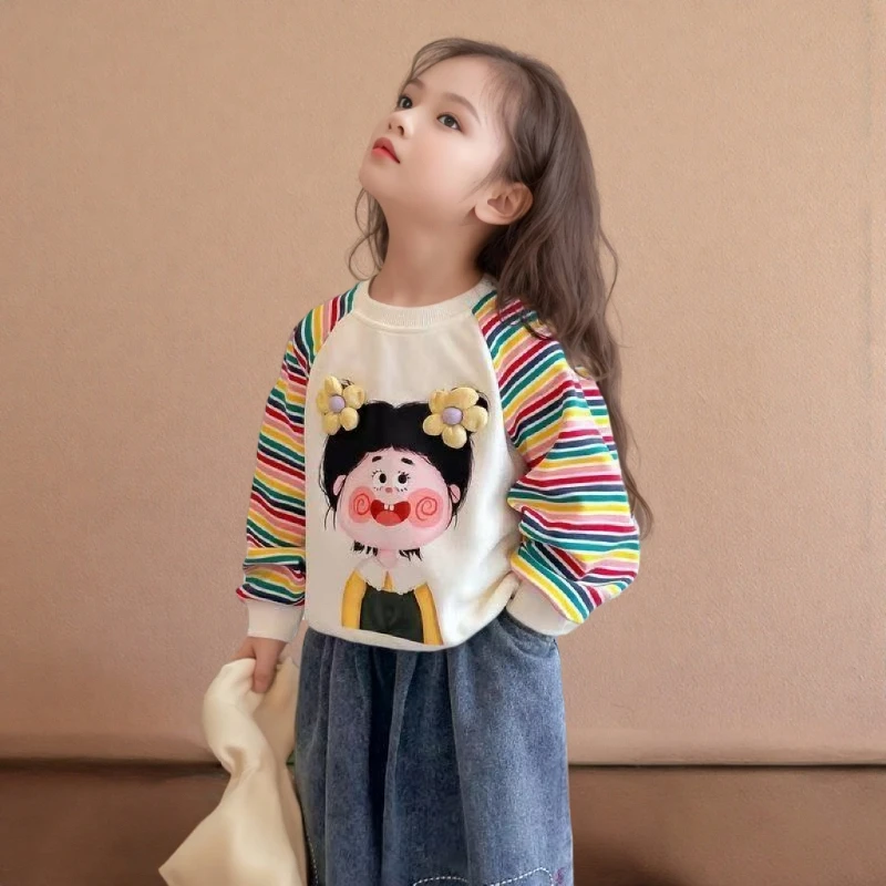 【爆款推荐】新款女童T恤条纹长袖女孩时尚洋气打底衫