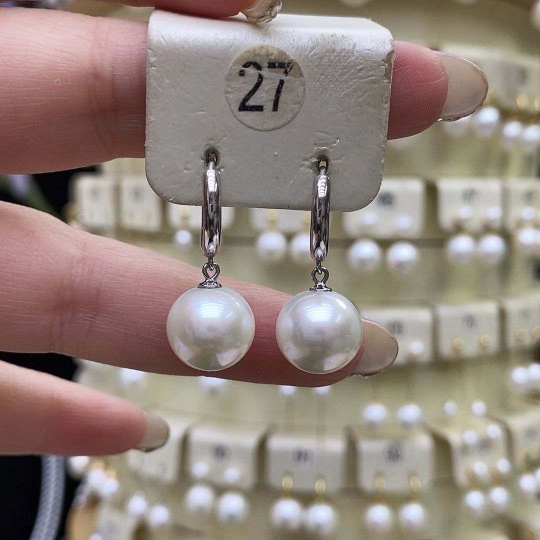 淡水珍珠银S925镶嵌耳饰
