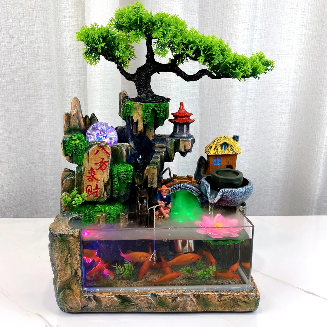 流水假山喷泉生财加湿山水手工摆件盆景鱼缸客厅创意循环水装饰