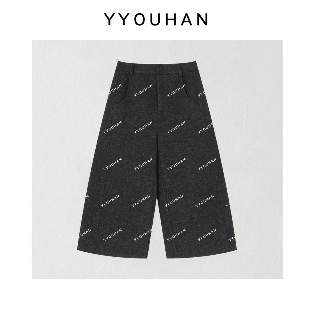 月月 2025秋冬新款小众设计极简风百搭厚款毛呢休闲裤 2511C7602