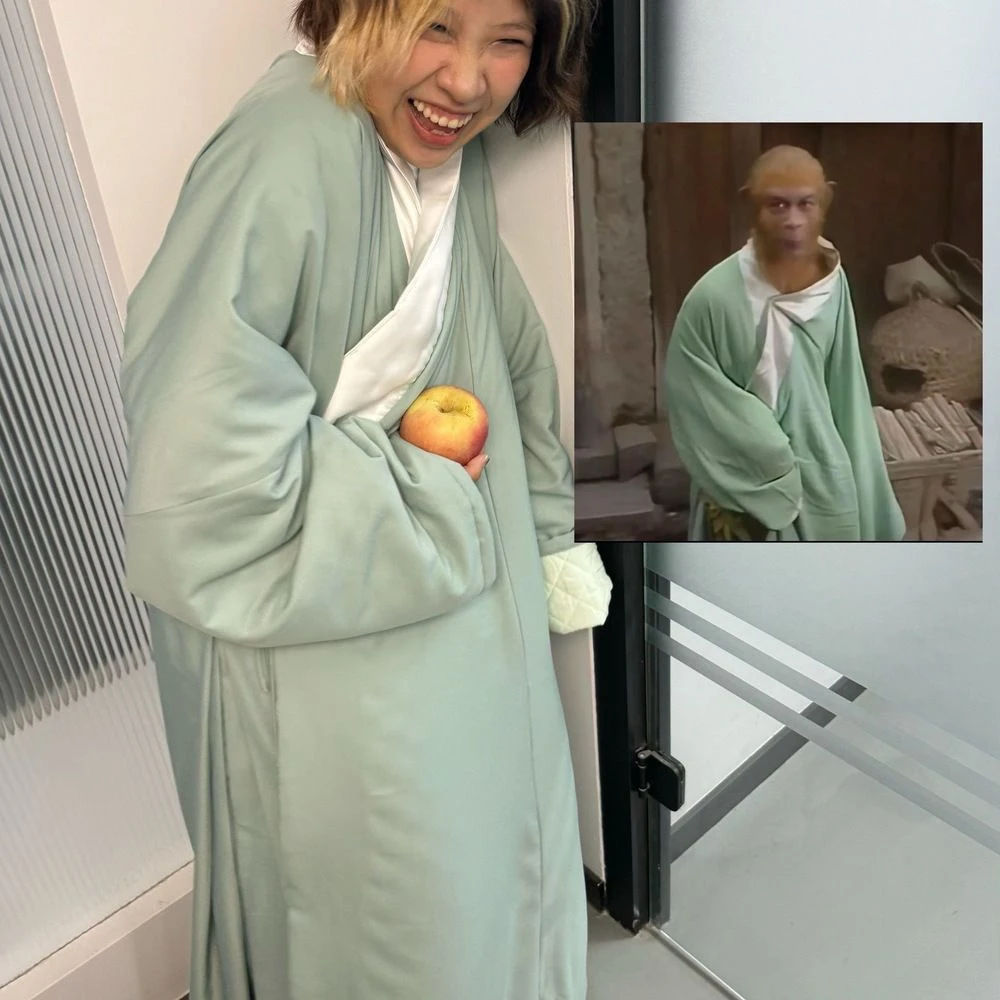 孙悟空同款绿色长袍睡袍睡衣西游记猴哥家居服三层夹棉搞怪套装